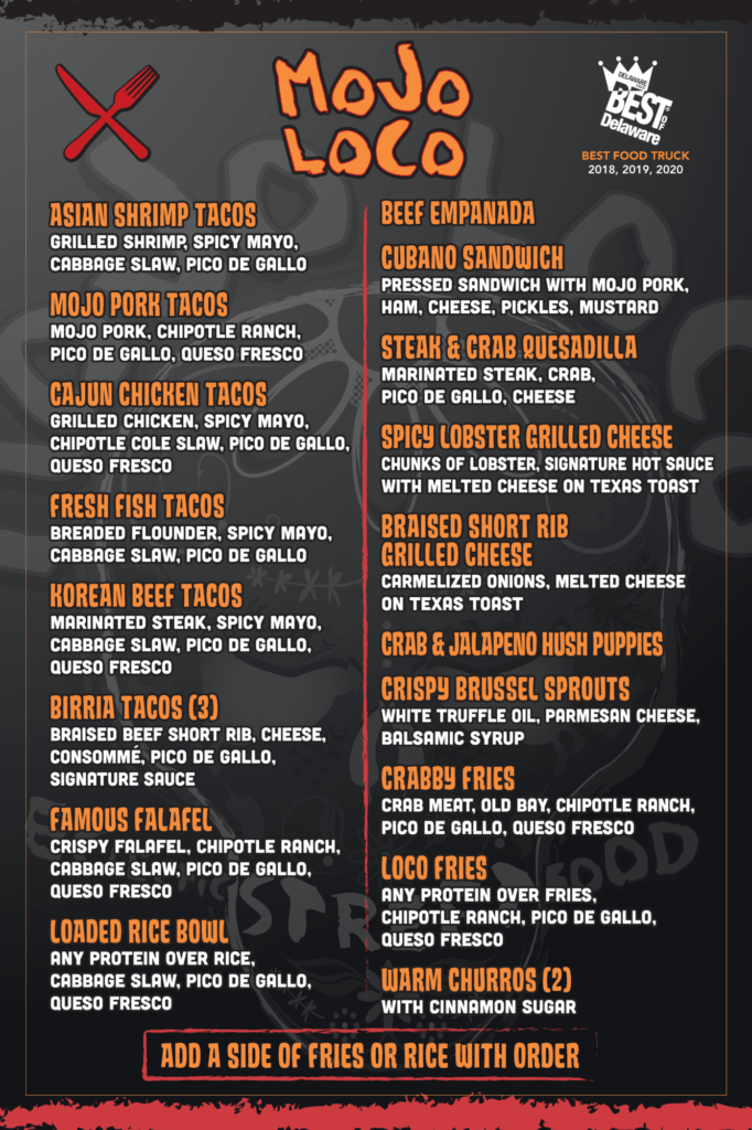mojo loco menu no prices 2023